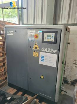Compresor de aire de tornillo Atlas Copco GA 22 FF de 30 hp con secador de aire integrado.